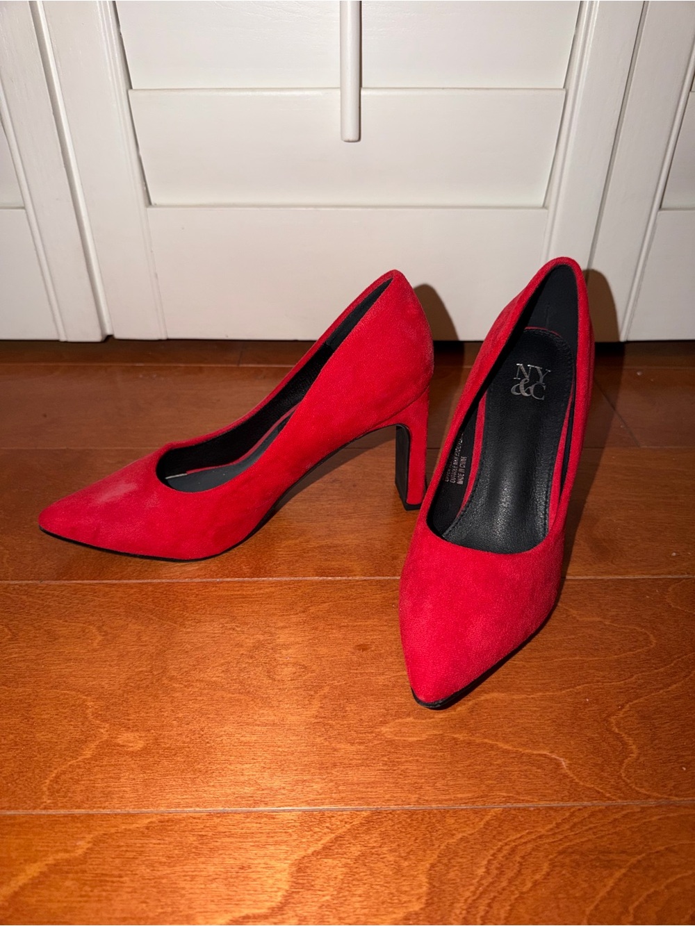 New York & Company Red Suede Pointed-Toe Pumps